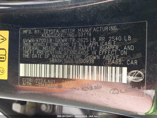 Lexus ES 350 2018 58ABK1GG8JU100938 Image 9