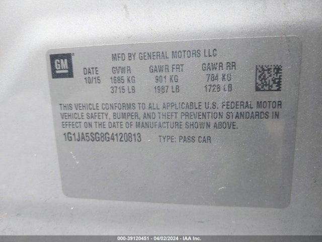 Chevrolet Sonic Ls Auto 2016 1G1JA5SG8G4120813 Image 9