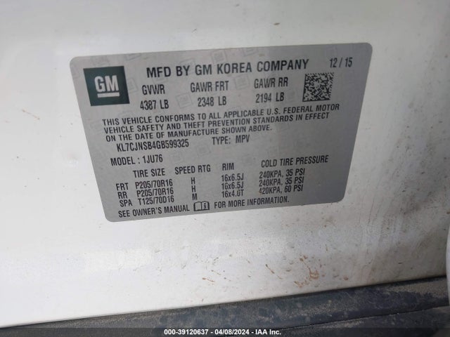 Chevrolet Trax 1ls 2016 KL7CJNSB4GB599325 Image 9
