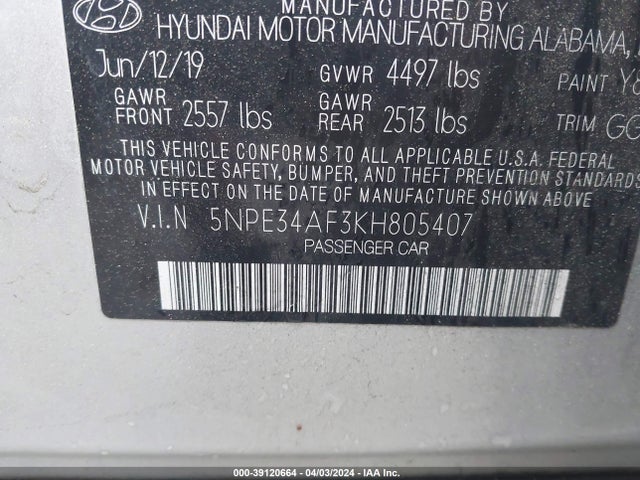 Hyundai SONATA SEL 2019 5NPE34AF3KH805407 Image 9