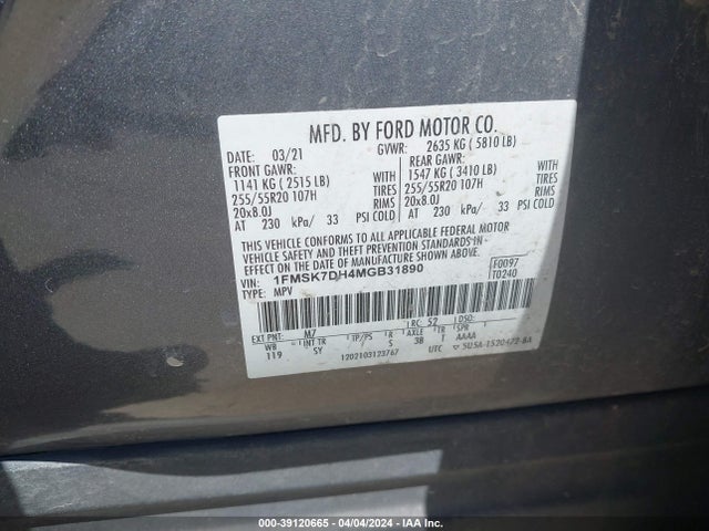 Ford EXPLORER XLT 2021 1FMSK7DH4MGB31890 Image 9