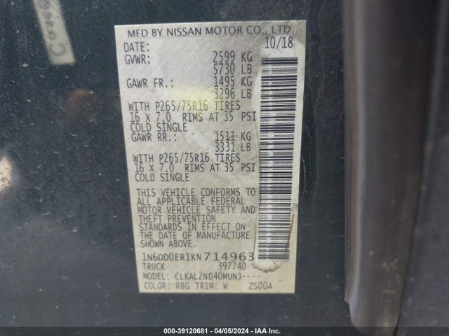 Nissan Frontier Desert Runner 2019 1N6DD0ER1KN714963 Image 9