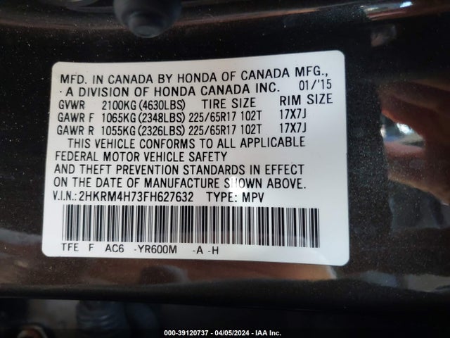 Honda Cr-v Ex-l 2015 2HKRM4H73FH627632 Image 9