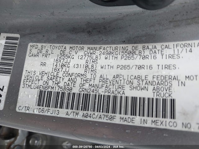 Toyota Tacoma Base V6 2015 3TMLU4EN6FM175890 Image 9