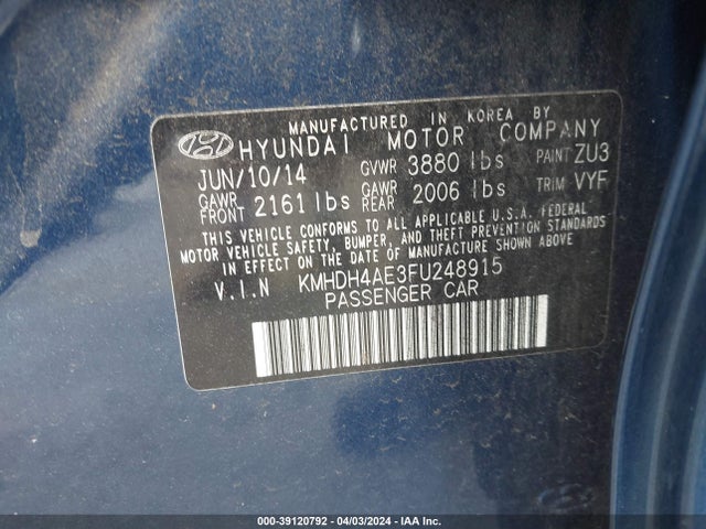 Hyundai ELANTRA SE 2015 KMHDH4AE3FU248915 Image 9