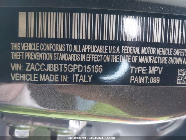 ZACCJBBT5GPD15166 Jeep Renegade Justice
