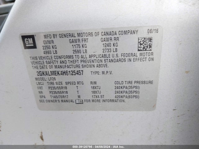 GMC Terrain Sle-1 2017 2GKALMEK4H6125457 Image 9