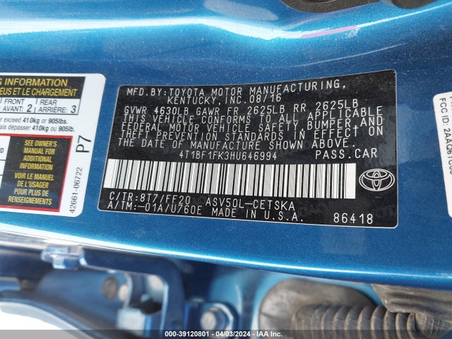 Toyota CAMRY SE 2017 4T1BF1FK3HU646994 Image 9
