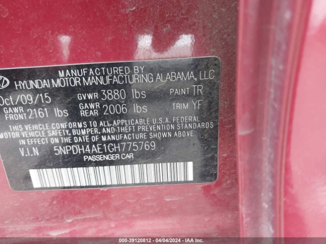 5NPDH4AE1GH775769 Hyundai ELANTRA SE