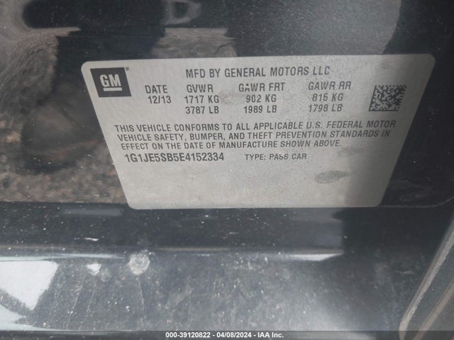 Chevrolet Sonic Ltz Auto 2014 1G1JE5SB5E4152334 Image 9