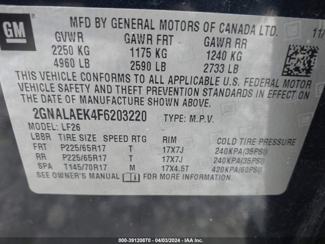 Chevrolet EQUINOX LS 2015 2GNALAEK4F6203220 Image 9