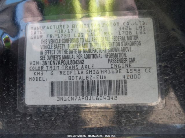 3N1CN7AP0JL804342 Nissan Versa 1.6 Sv