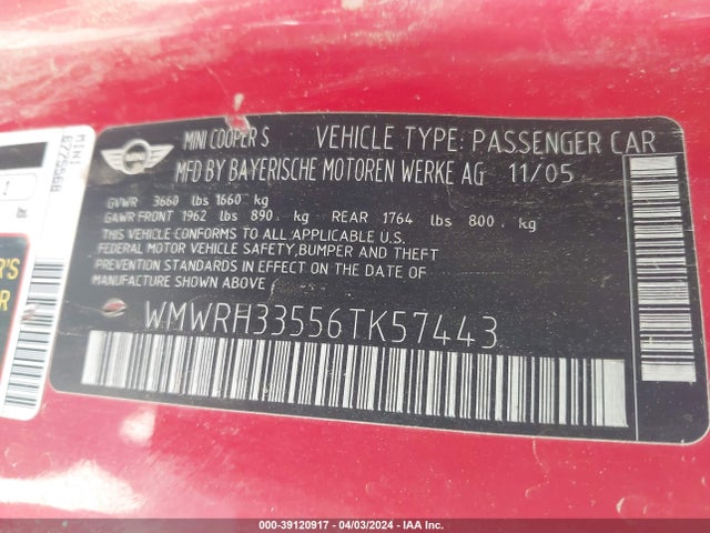 2006 MINI COOPER S WMWRH33556TK57443 Photo 8