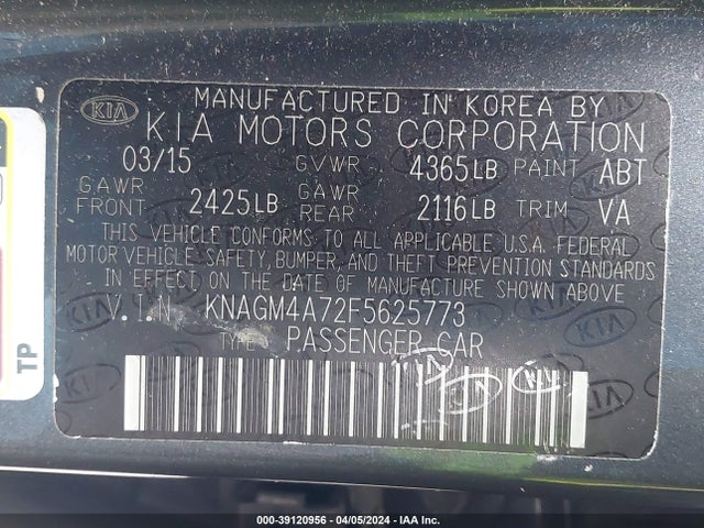 KIA Optima Lx 2015 KNAGM4A72F5625773 Image 9