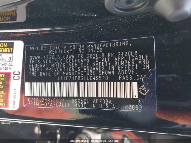 Toyota Avalon Trd 2020 4T1FZ1FB3LU049510 Image 9