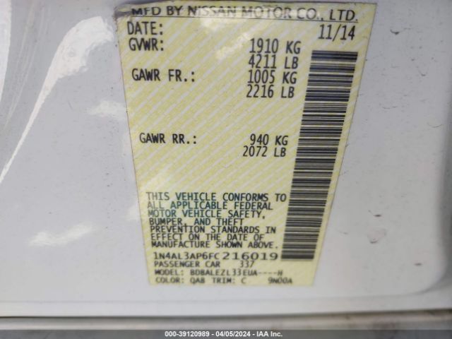 1N4AL3AP6FC216019 Nissan Altima 2.5 S
