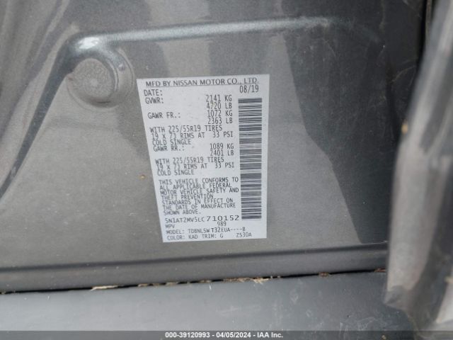 5N1AT2MV5LC710152 Nissan Rogue Sl Intelligent Awd