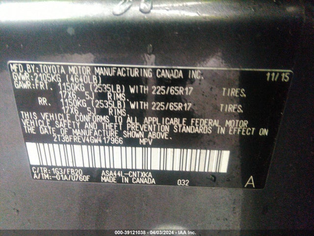Toyota RAV4 LE 2016 2T3BFREV4GW417966 Image 9