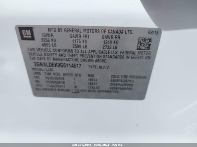 Chevrolet Equinox Ltz 2016 2GNALDEK9G6114617 Image 9