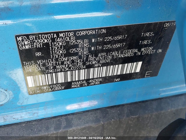 Toyota RAV4 LE 2019 JTMG1RFV3KJ022784 Image 9