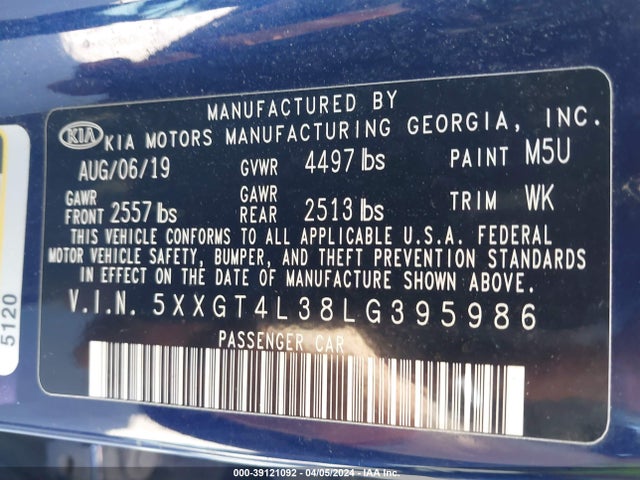 KIA Optima Lx 2020 5XXGT4L38LG395986 Image 9