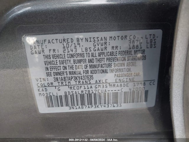 Nissan SENTRA SR 2019 3N1AB7AP3KY437635 Image 9