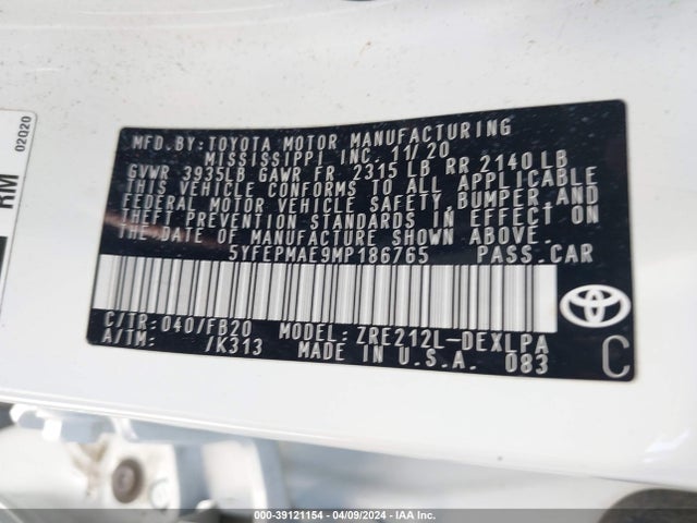 Toyota COROLLA LE 2021 5YFEPMAE9MP186765 Image 9