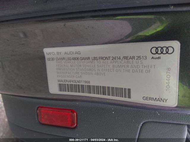 WAUDNAF43LN011968 Audi A4 Premium 45 Tfsi Quattro S Tronic