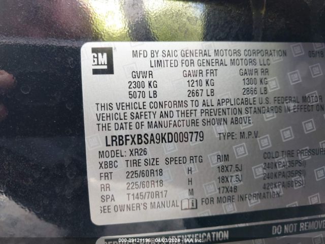 LRBFXBSA9KD009779 Buick Envision Fwd Preferred