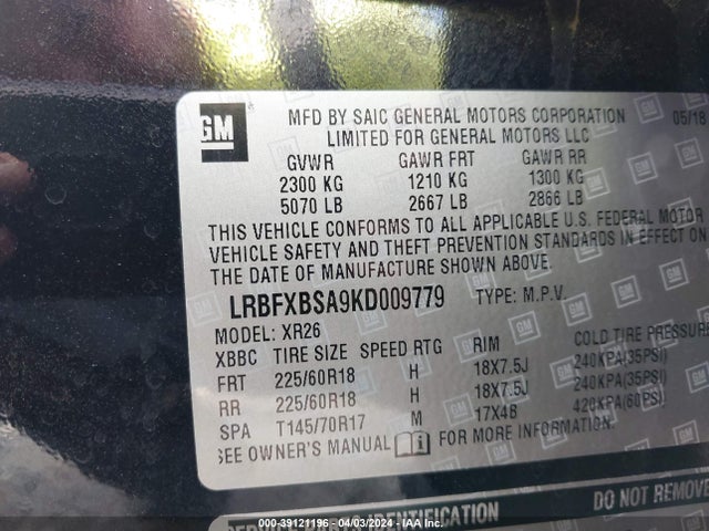 Buick Envision Fwd Preferred 2019 LRBFXBSA9KD009779 Image 9