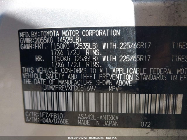 Toyota RAV4 LE 2015 JTMZFREVXFD051697 Image 9