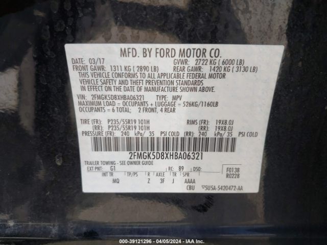 2FMGK5D8XHBA06321 Ford Flex Limited