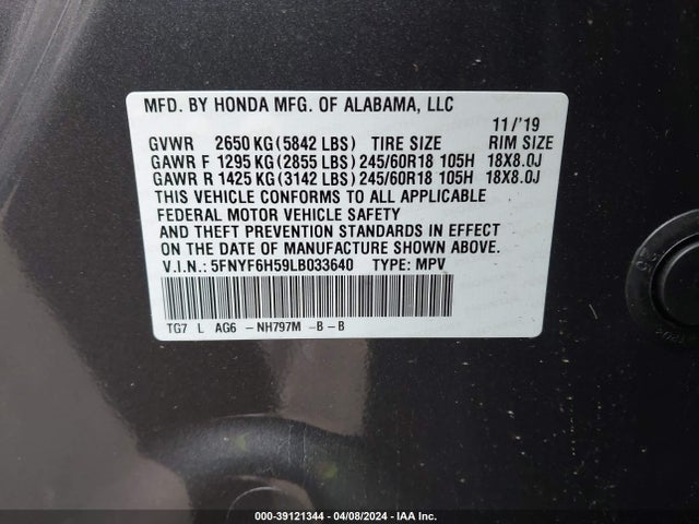 Honda Pilot Awd Ex-l 2020 5FNYF6H59LB033640 Image 9