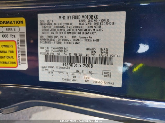 Ford Mustang Ecoboost Premium Fastback 2020 1FA6P8TD6L5125018 Image 9