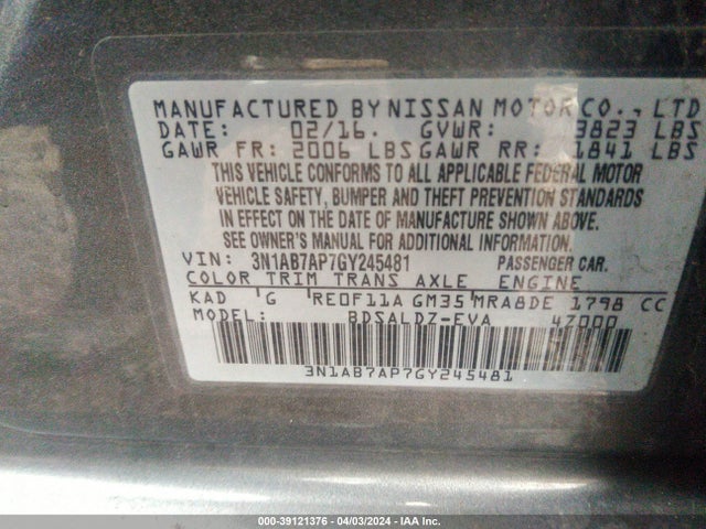 Nissan SENTRA SV 2016 3N1AB7AP7GY245481 Image 9