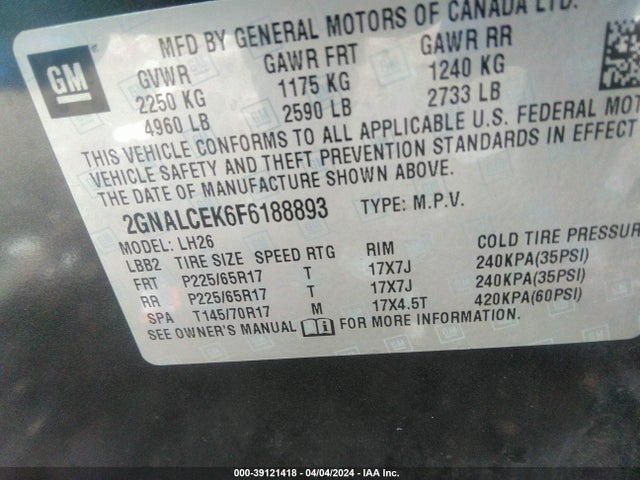 Chevrolet Equinox 2lt 2015 2GNALCEK6F6188893 Image 9