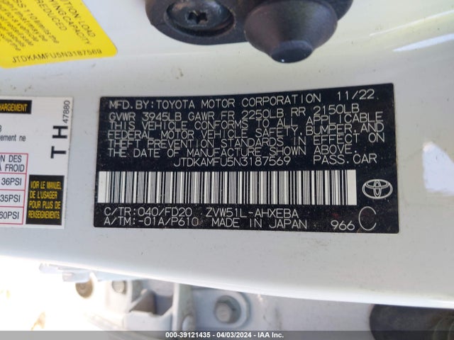 Toyota Prius Le 2022 JTDKAMFU5N3187569 Image 9