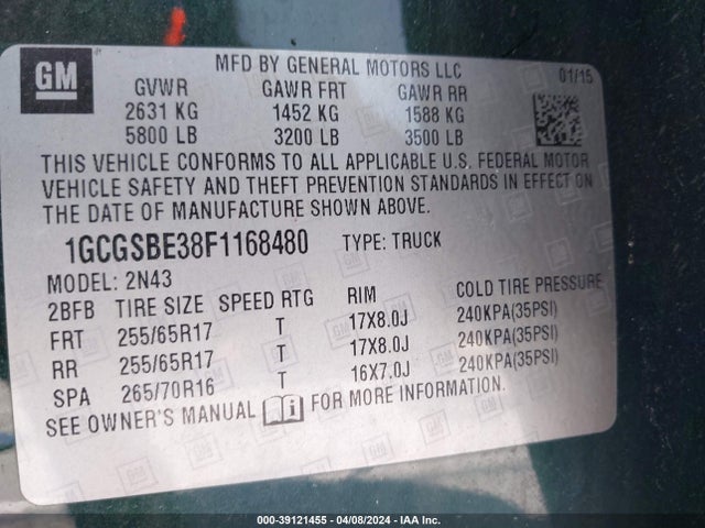 Chevrolet Colorado Lt 2015 1GCGSBE38F1168480 Image 9