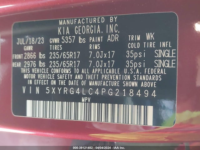 KIA SORENTO LX 2023 5XYRG4LC4PG218494 Image 9