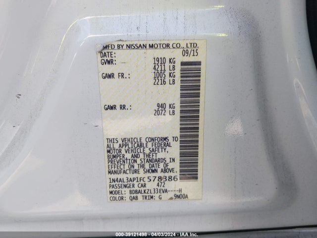 Nissan Altima 2.5 Sv 2015 1N4AL3AP1FC578386 Image 9