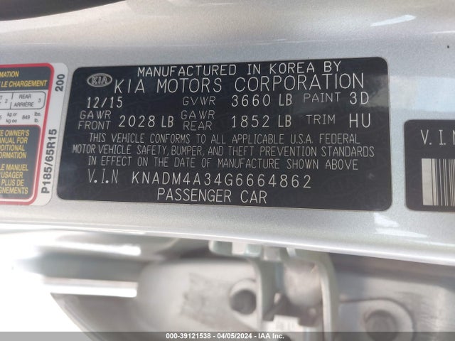 KIA RIO LX 2016 KNADM4A34G6664862 Image 9