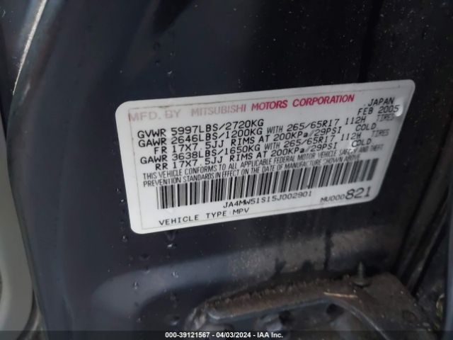 2005 MITSUBISHI MONTERO JA4MW51S15J002901 Photo 8
