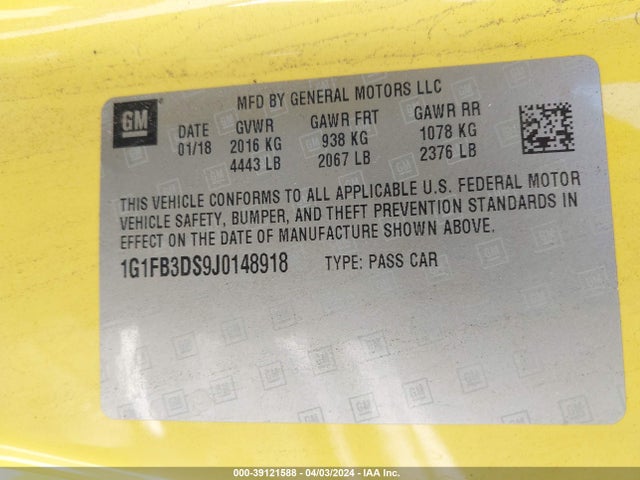 Chevrolet Camaro 1lt 2018 1G1FB3DS9J0148918 Image 9