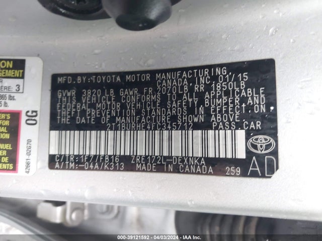 Toyota COROLLA LE 2015 2T1BURHE4FC345712 Image 9