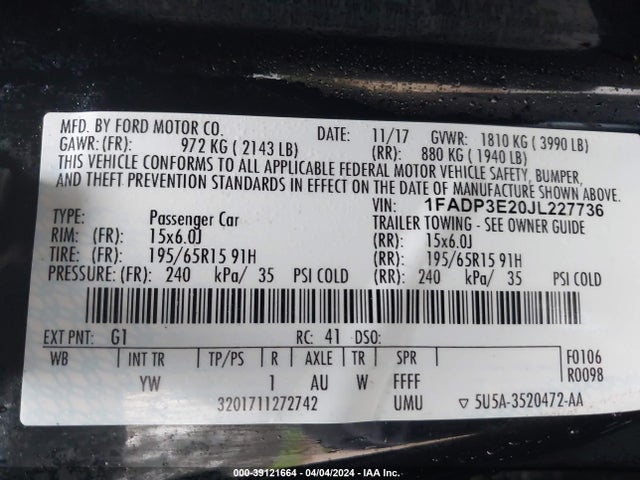 Ford FOCUS S 2018 1FADP3E20JL227736 Image 9