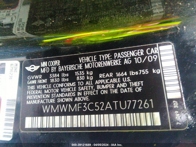 2010 MINI COOPER WMWMF3C52ATU77261 Photo 8