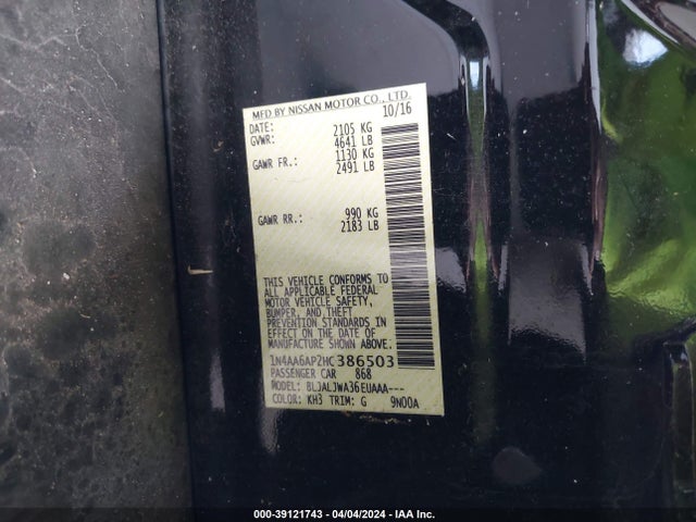 Nissan Maxima 2017 1N4AA6AP2HC386503 Image 9