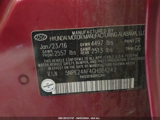 Hyundai SONATA SE 2016 5NPE24AF4GH384243 Image 9