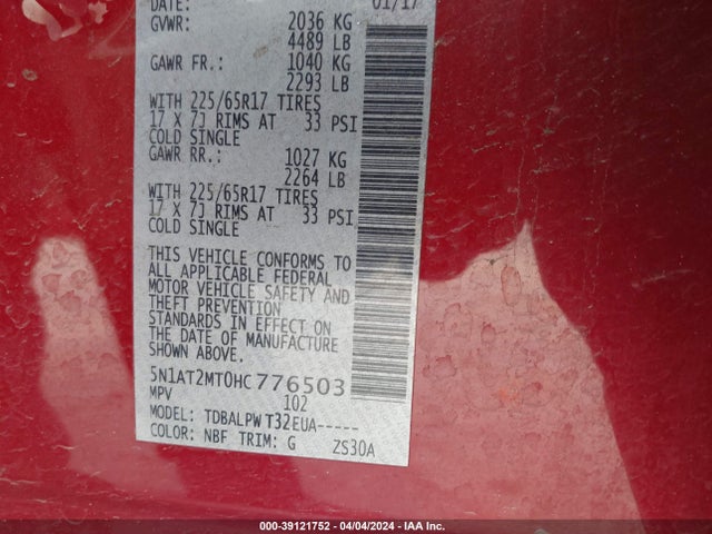 Nissan ROGUE S 2017 5N1AT2MT0HC776503 Image 9