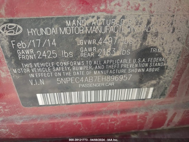 Hyundai Sonata Limited 2.0t 2014 5NPEC4AB7EH896957 Image 9